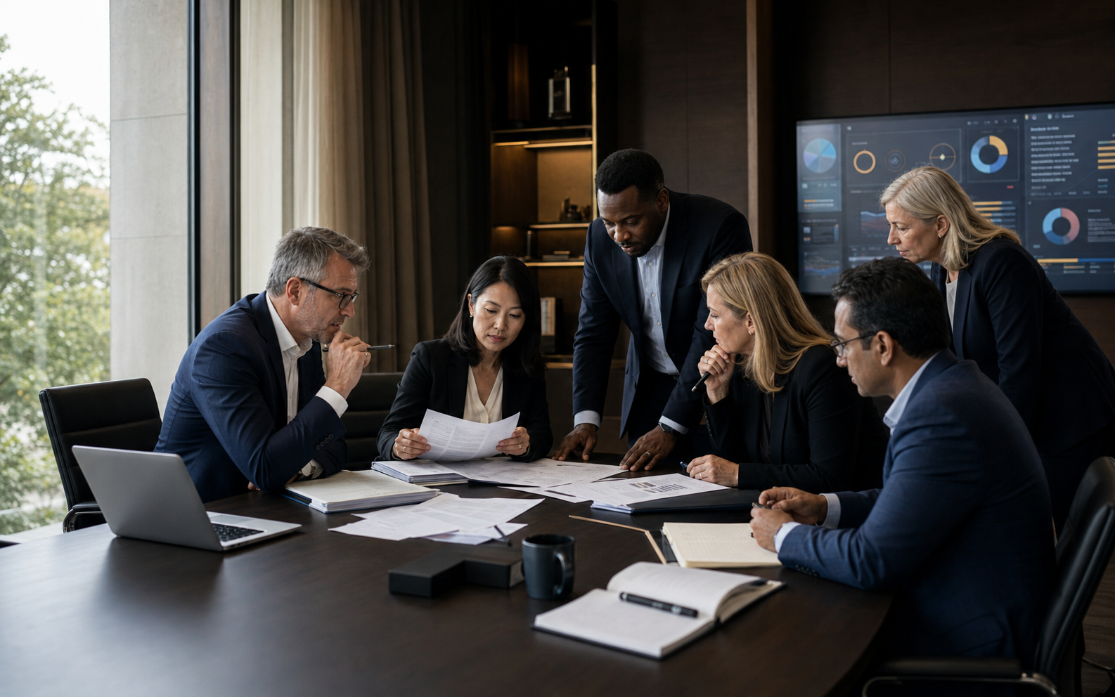 Education and accreditation leaders reviewing programme standards in a boardroom